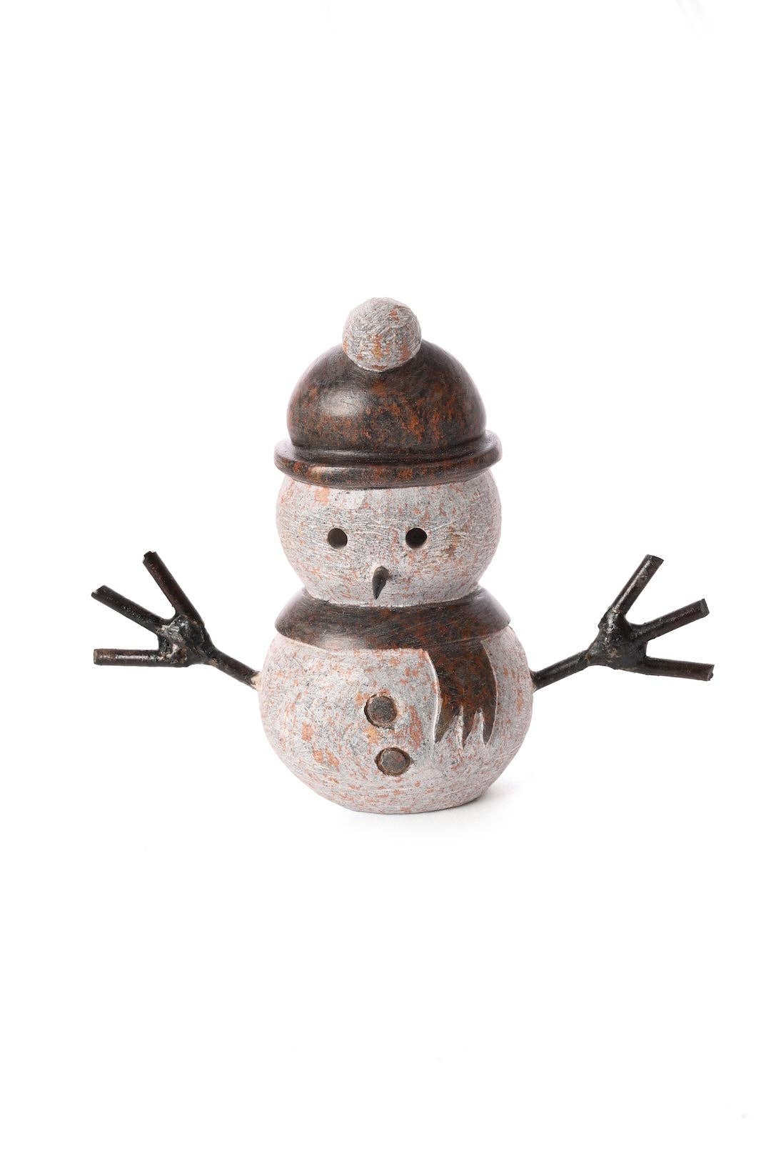 Small Snowman Stone and Metal Sculpture