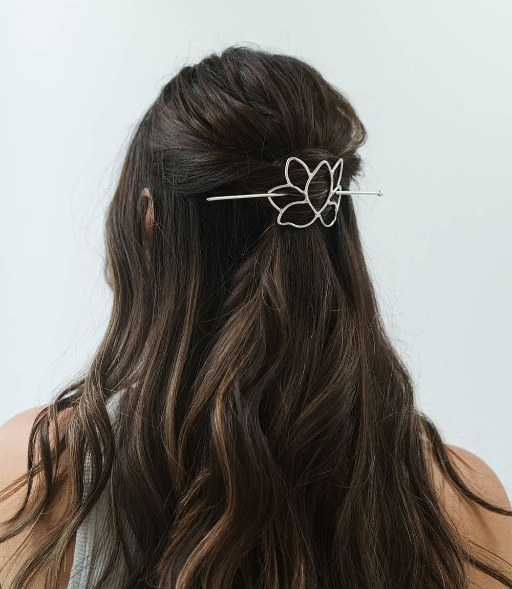 Kairavini Lotus Hair Slide - Silver
