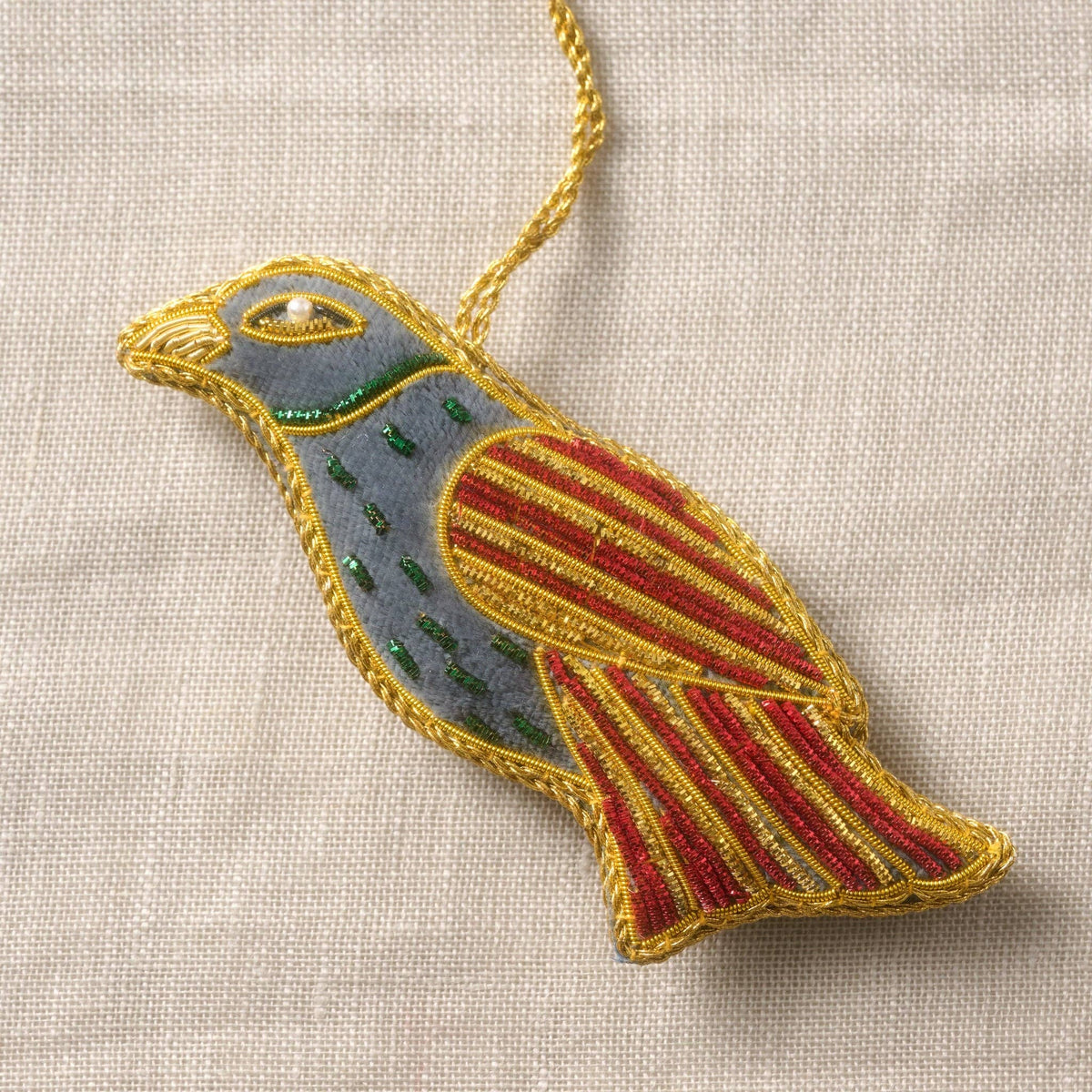 Kalyani Flocked Bird Ornament - Striped Wing