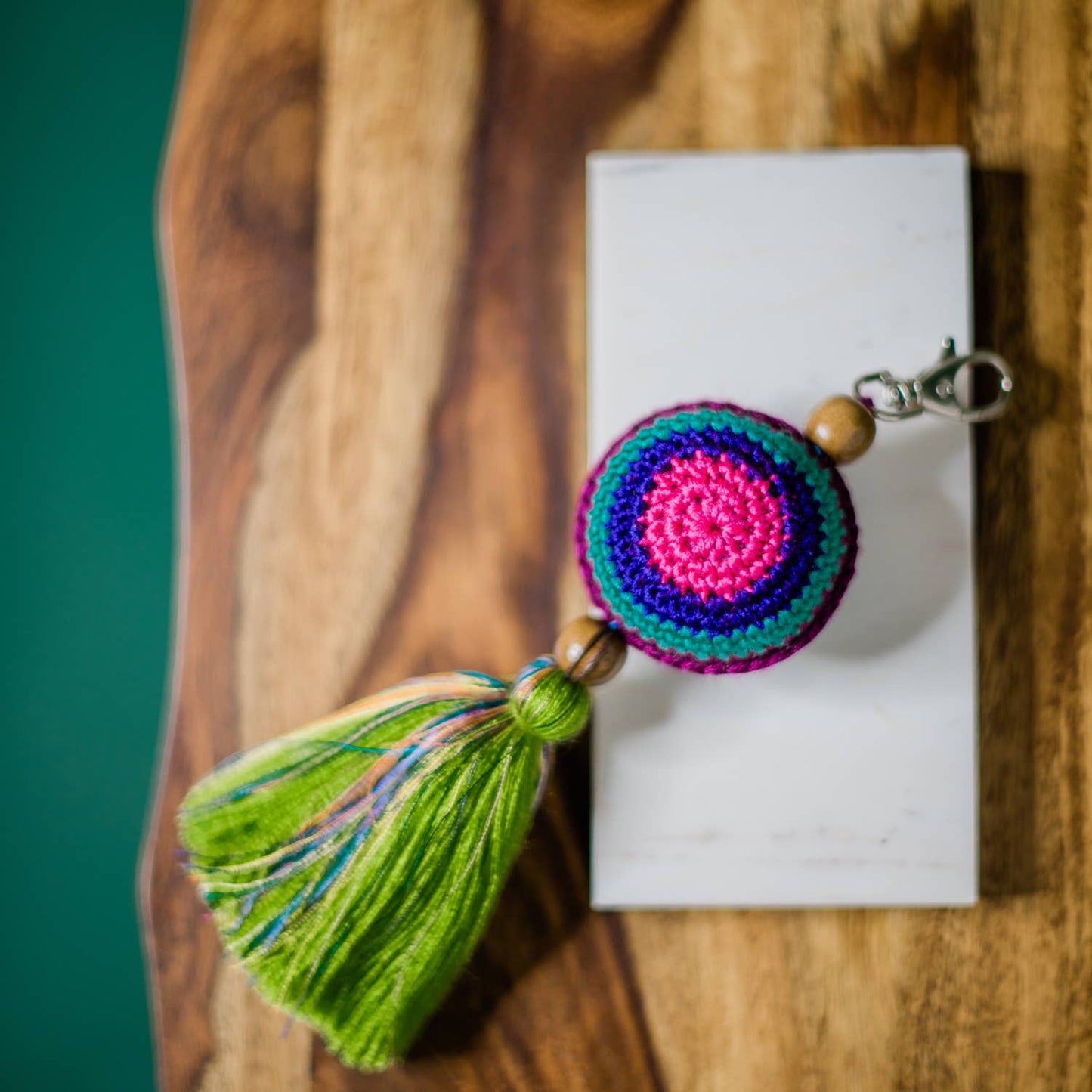 Crochet Hacky Sack Zipper Pull with Fringe