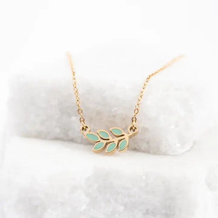 Rowen Leaf Necklace - Mint/14K Gold Plated
