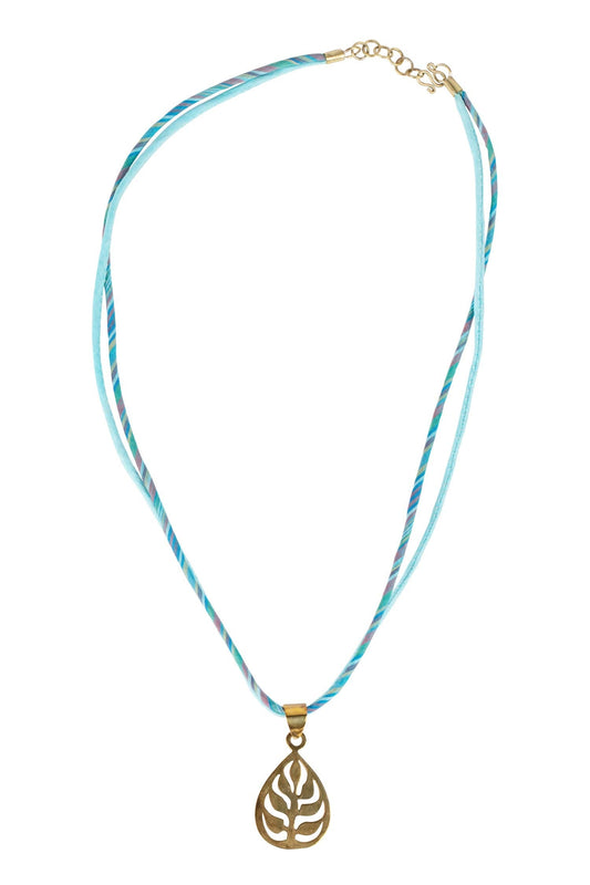 Necklace tree/t-drop pend/two cords 18L gld/blues