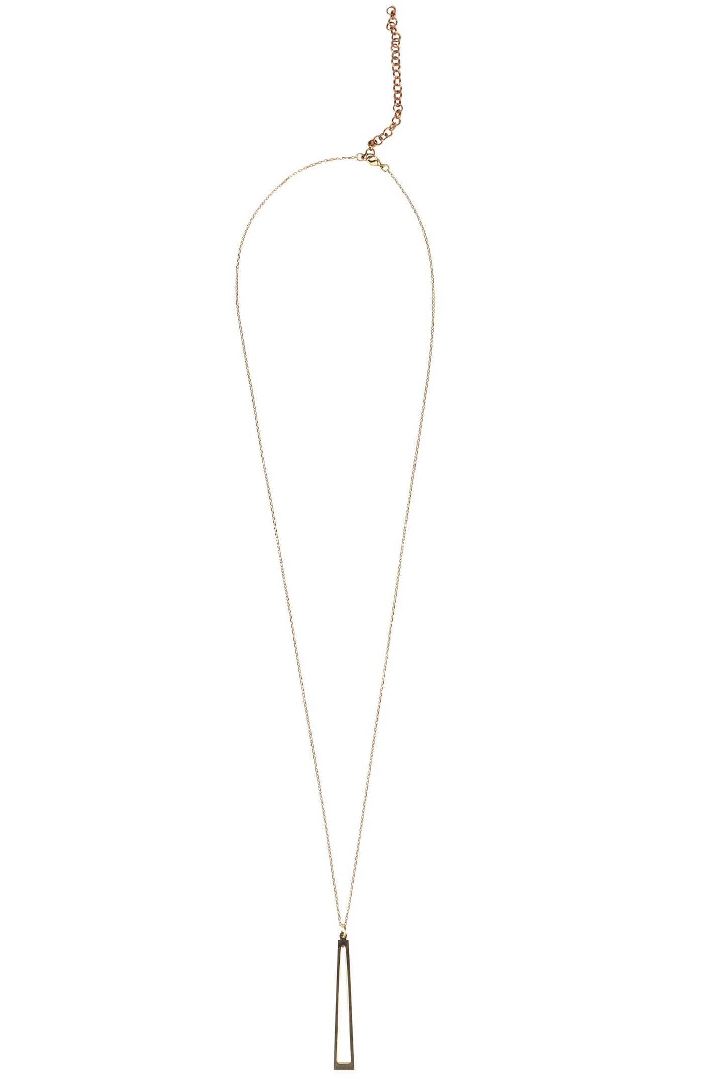 Necklace long open rect pend bombshell 29L brass