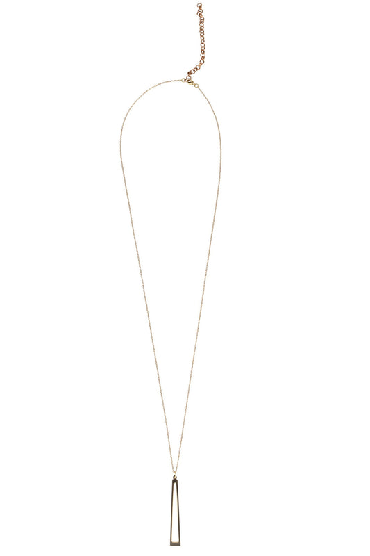 Necklace long open rect pend bombshell 29L brass