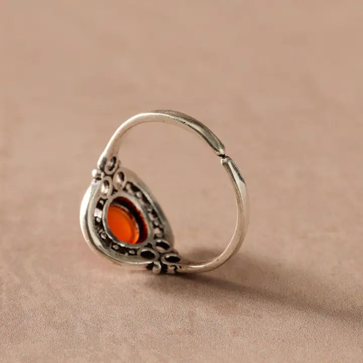 Ghera Adjustable Silvertone Onyx Stone Ring