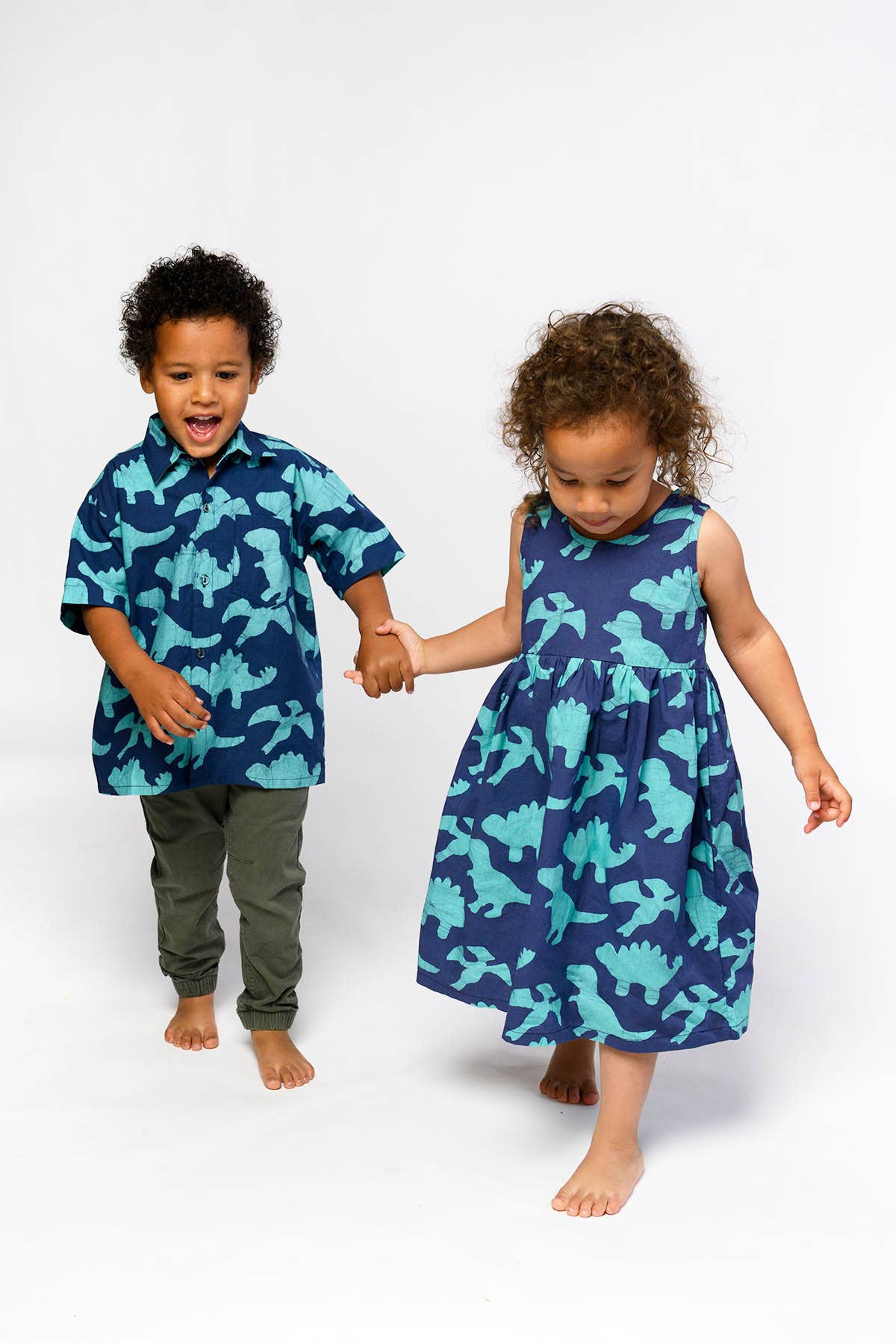 Kids: Button Down Shirt: Dinos - Navy-Organic