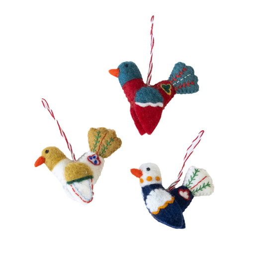 Embroidered Felt Bird Ornament - Assorted