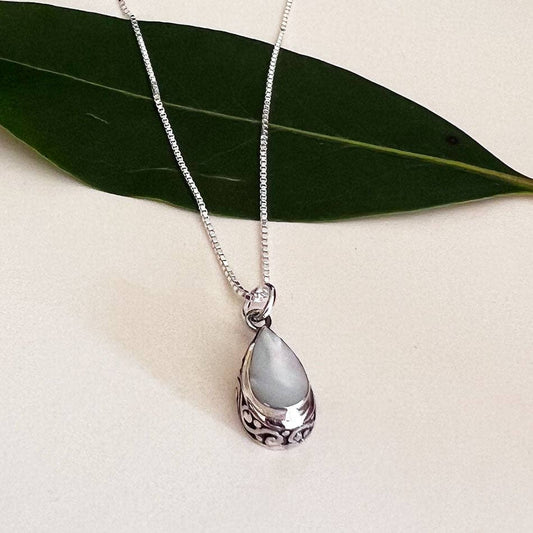 Mother-of-Pearl Teardrop Filigree Necklace - Sterling Silver