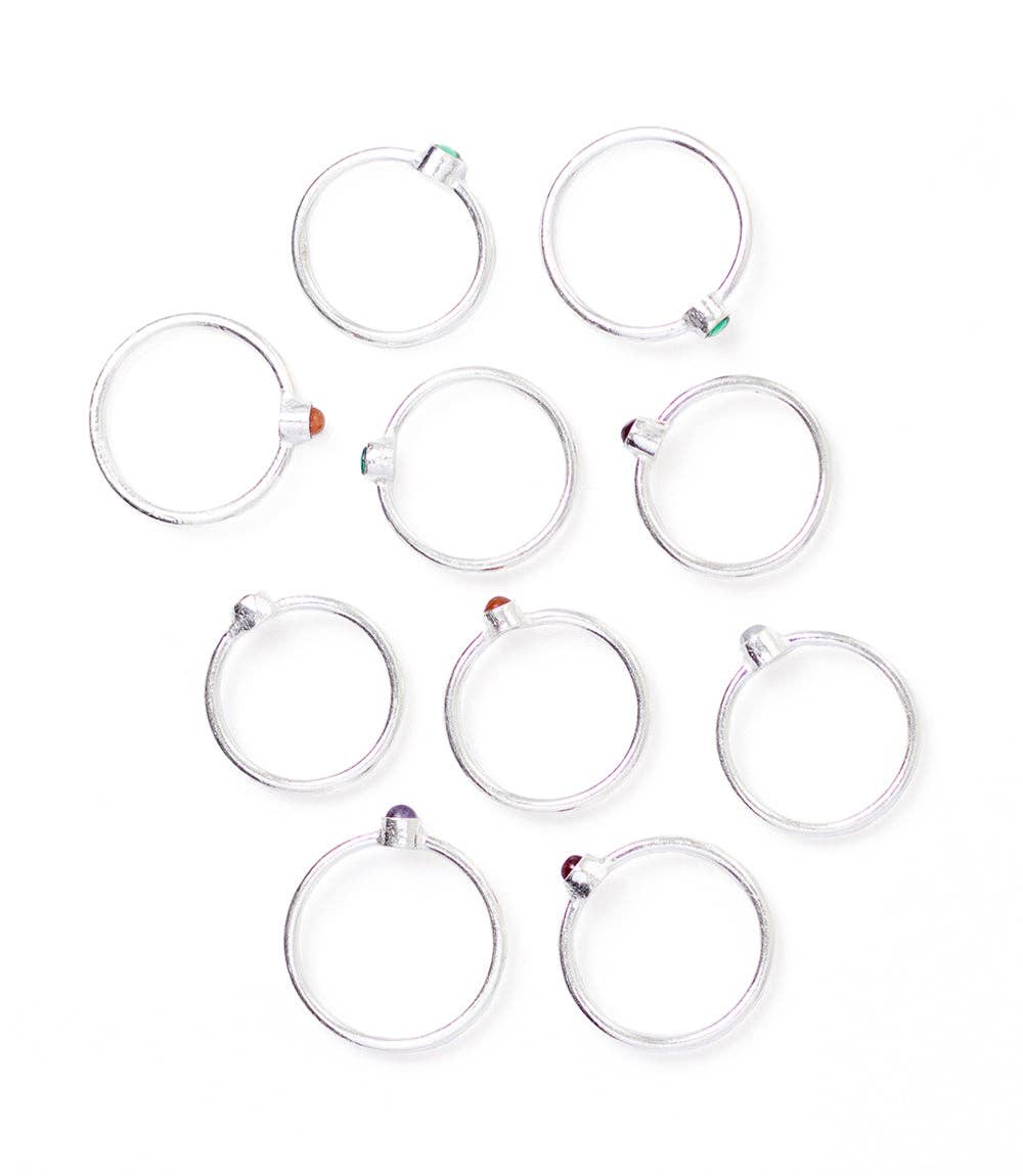 Dhera Assorted Semi-Precious Stone Rings Silver Tone