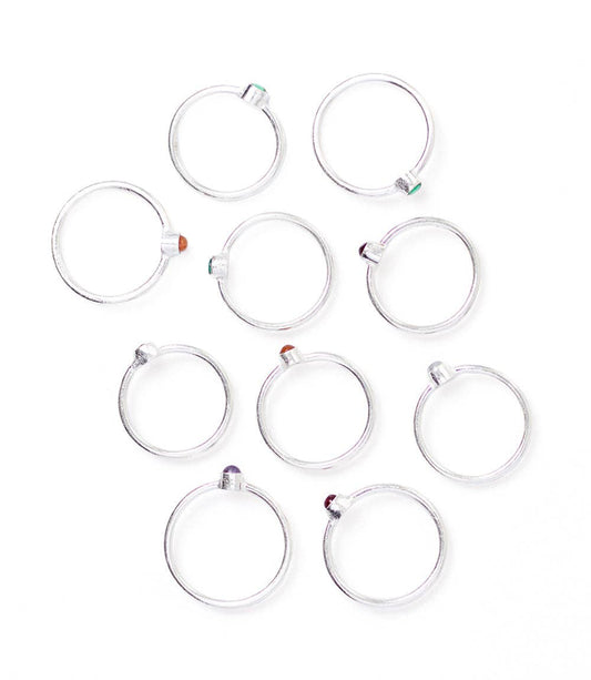 Dhera Assorted Semi-Precious Stone Rings Silver Tone