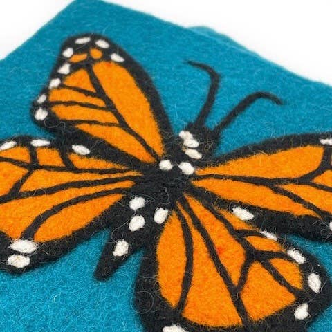 Monarch Butterfly on Blue Square Felt Trivet