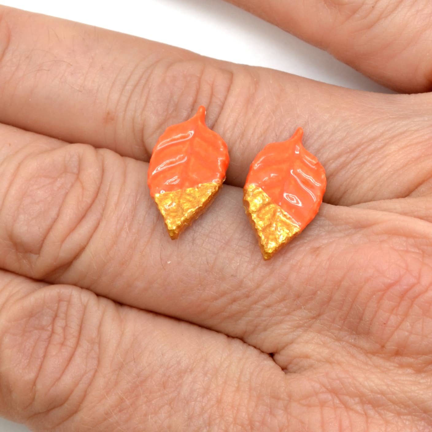 Ceramic Golden Leaf Stud Earrings - Assorted