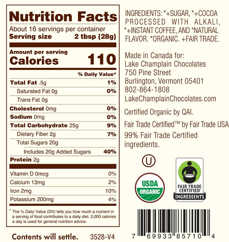 Hot Chocolate Mix - Mocha, Organic & Fair Trade
