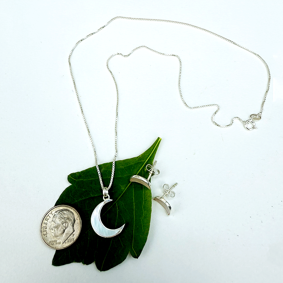 Mother-of-Pearl Moon Studs - Sterling Silver