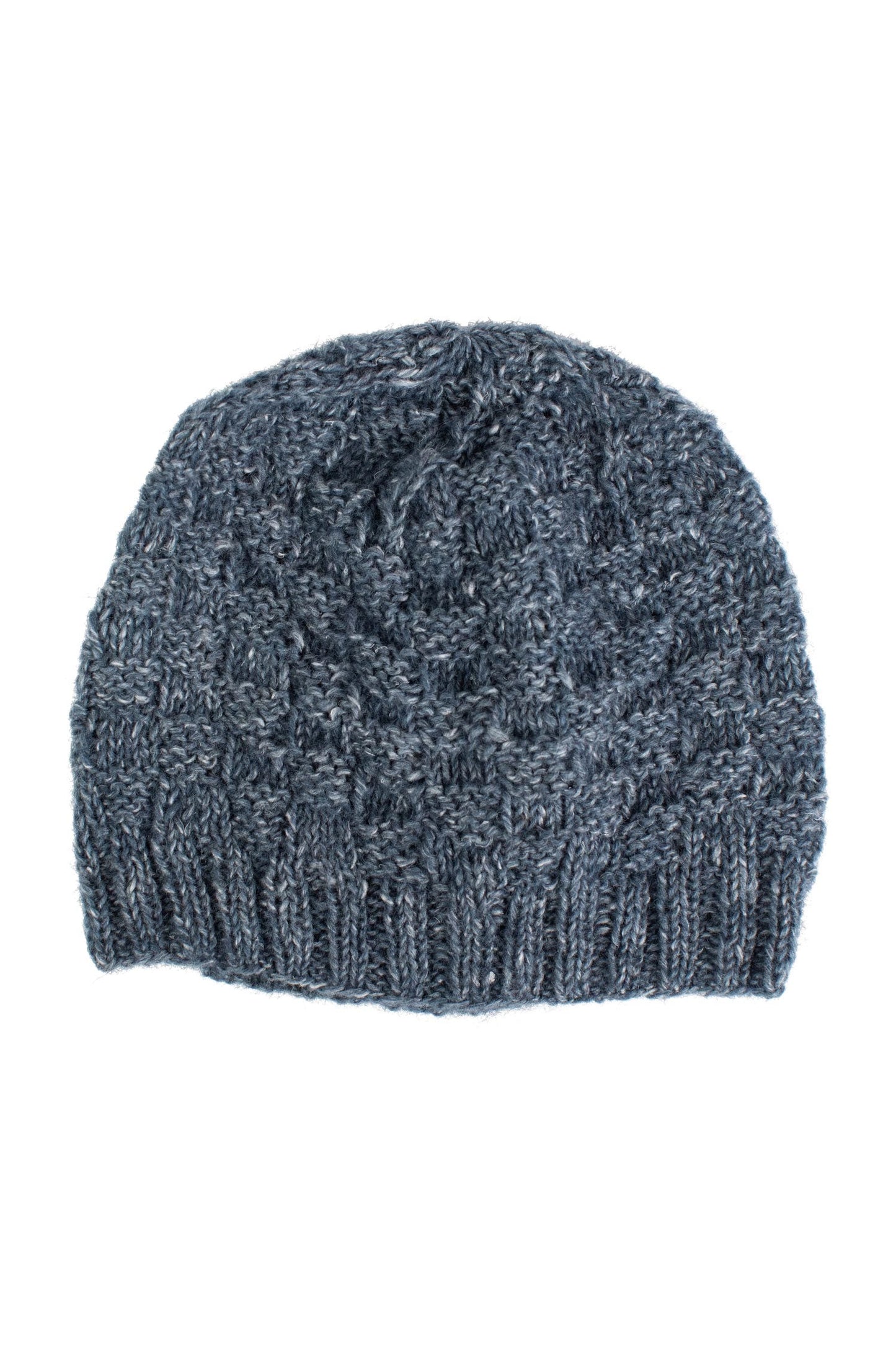 Hat cable braid/squares wool/banana fiber blue