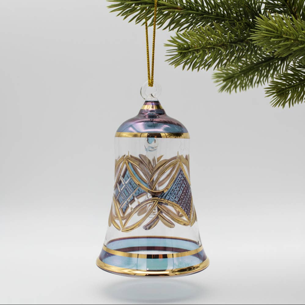 Blown Glass Ornament - Engraved Bell