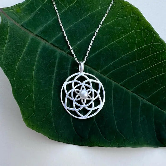 Mandala Pearl Necklace - Sterling
