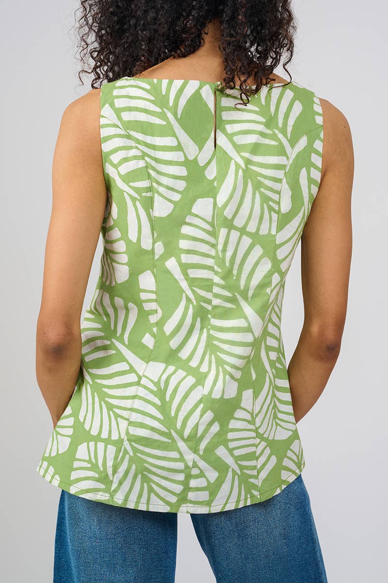 Boardwalk Blouse: Deco Leaf - Olive-Organic