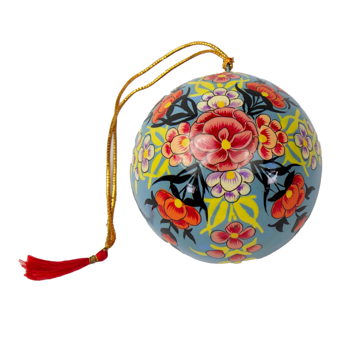 Handpainted Ornament - Periwinkle w/ Pink Peony Flowers