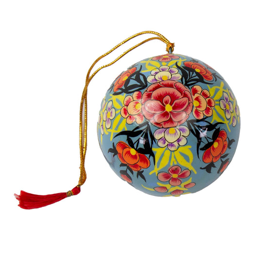 Handpainted Ornament - Periwinkle w/ Pink Peony Flowers