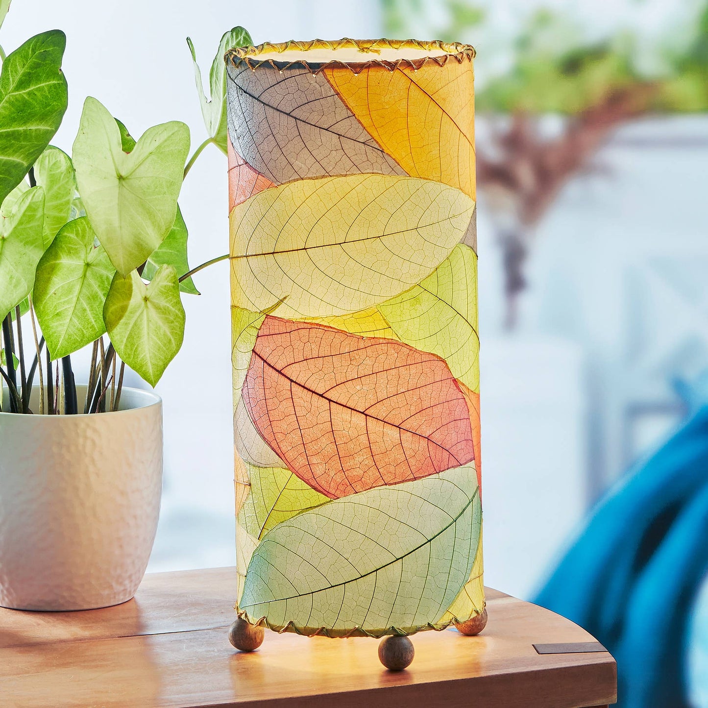 Cocoa Leaf Cylinder Table Lamp - Multi