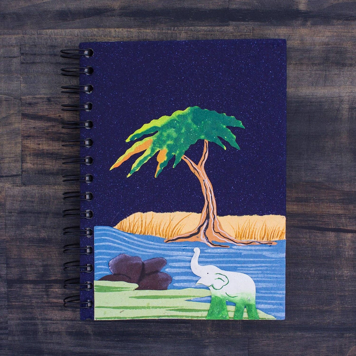 Large Notebook - Good Luck Elephant Midnight Blue