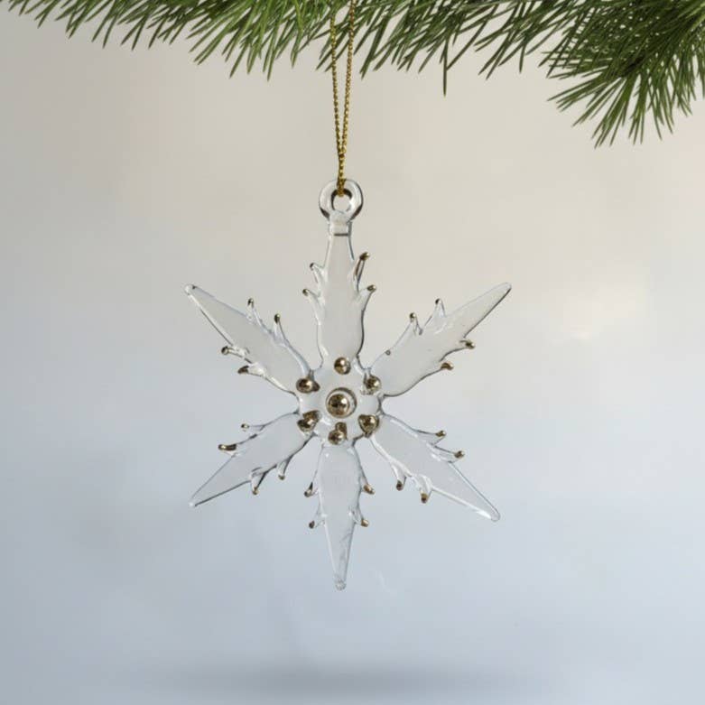 Blown Glass Ornament - Snow Flake: Clear