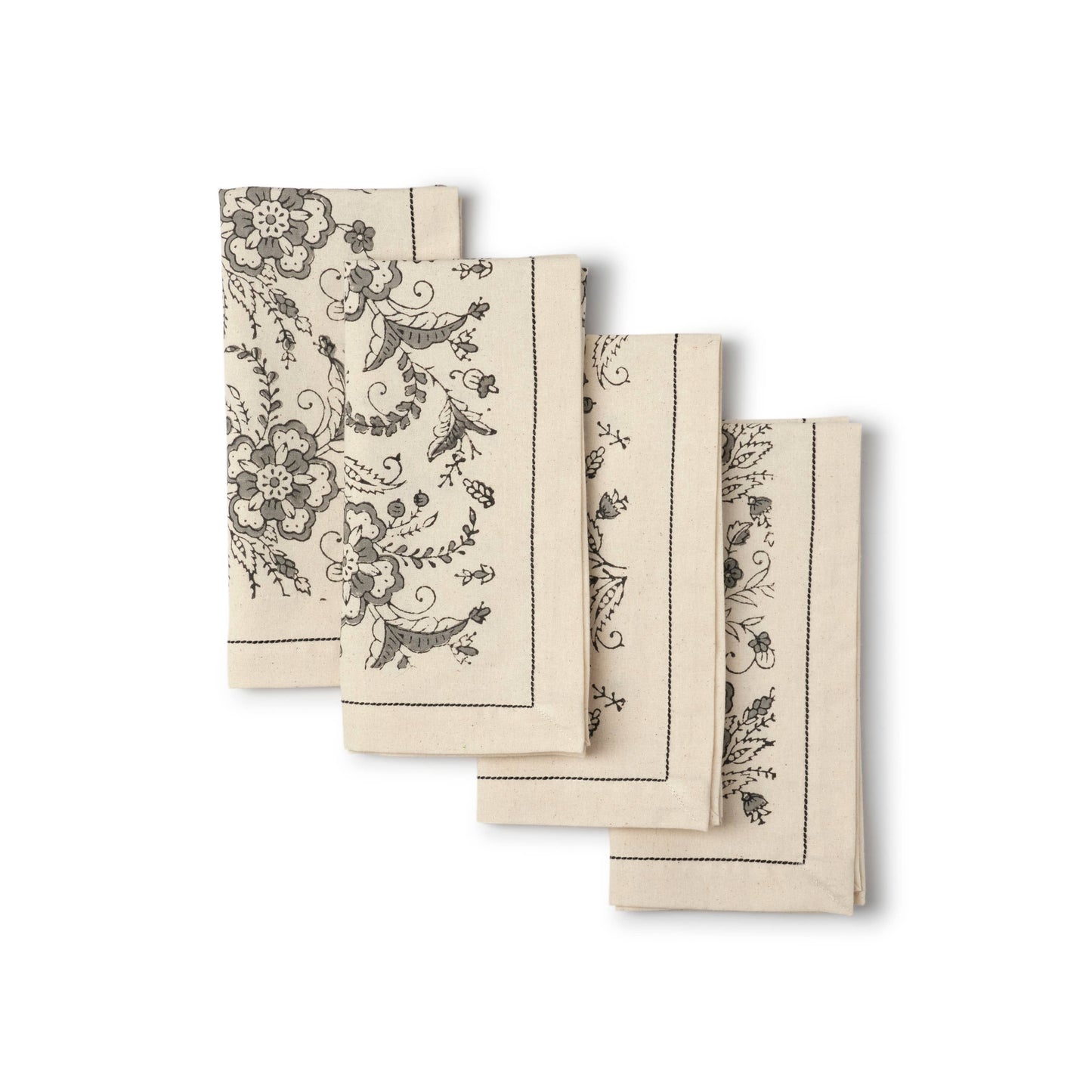 Hand Block Printed Cotton Set (4) - Ivy Slate