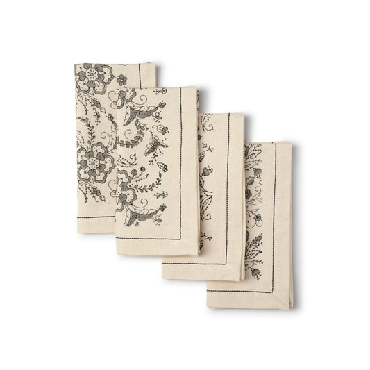Hand Block Printed Cotton Set (4) - Ivy Slate