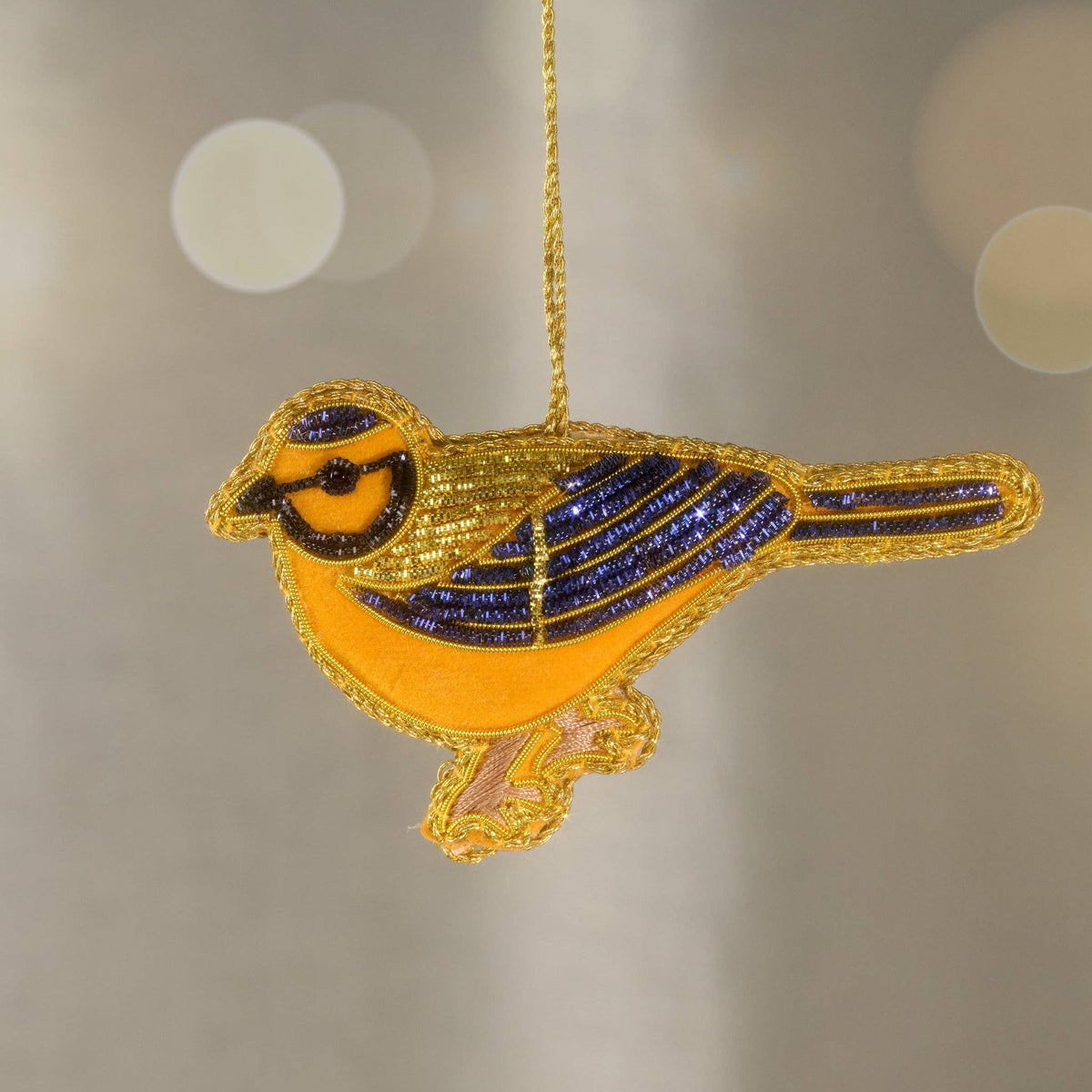 Kalyani Flocked Bird Ornament - Blue Wing