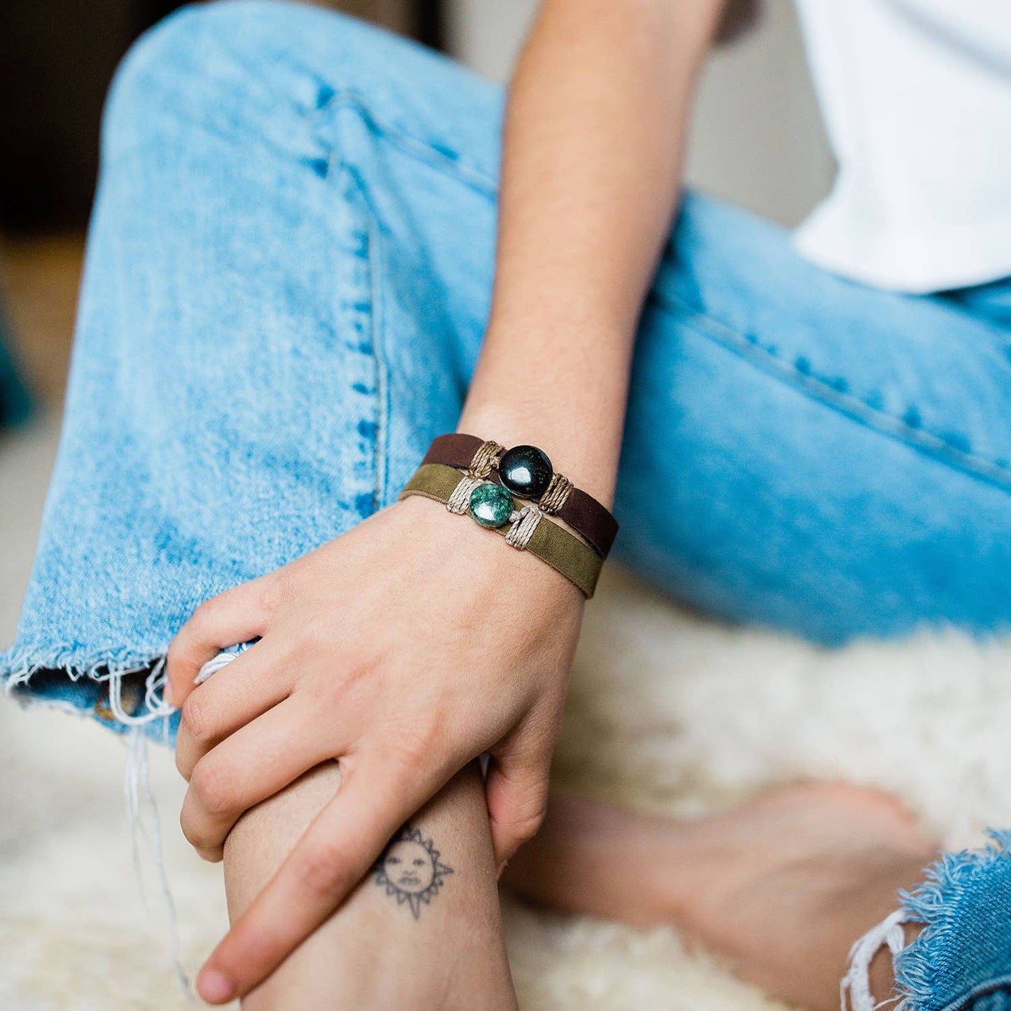Life Jade Leather Bracelet - Assorted