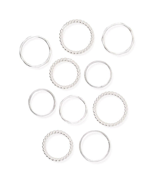 Dhera Assorted Textured Band Stacking Rings - Silver Tone