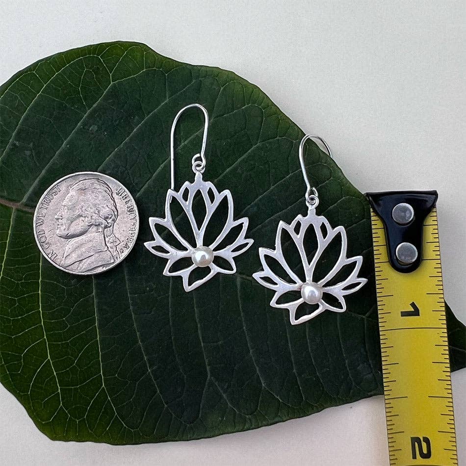Lotus Pearl Earrings - Sterling Silver