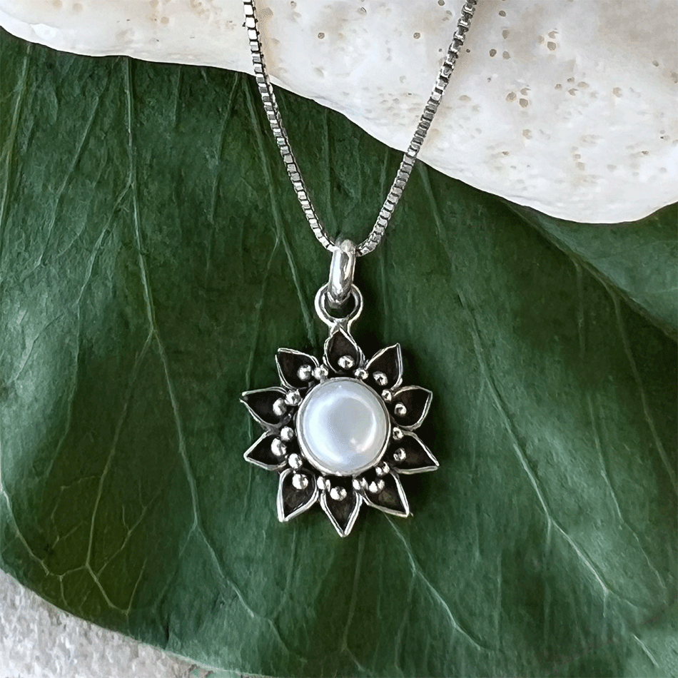 Filigree Flower Pearl Necklace - Sterling Silver