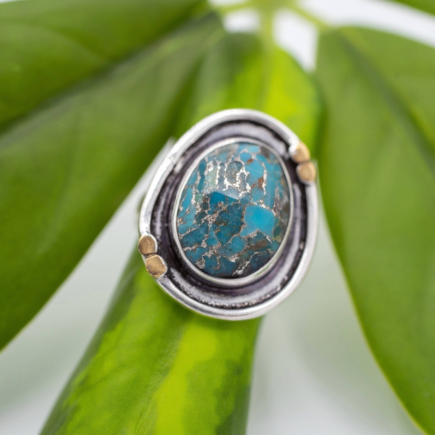 Sterling Silver Plated Copper Turquoise Galaxy Ring