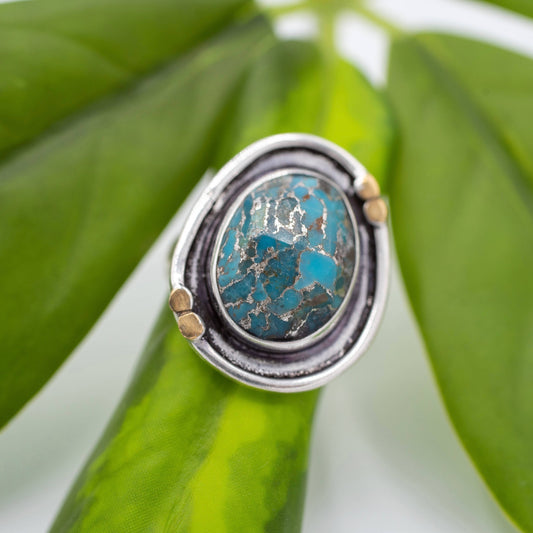 Sterling Silver Plated Copper Turquoise Galaxy Ring