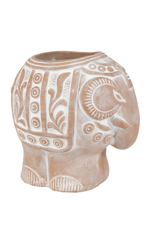 Planter elephant trunk side t-cotta 6Lx6H wht wash