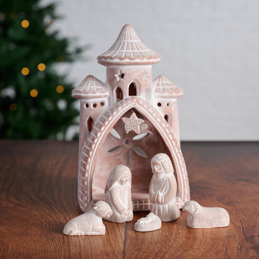 Nativity Mahal s/6 terracotta 5x3x8.5H whitewash
