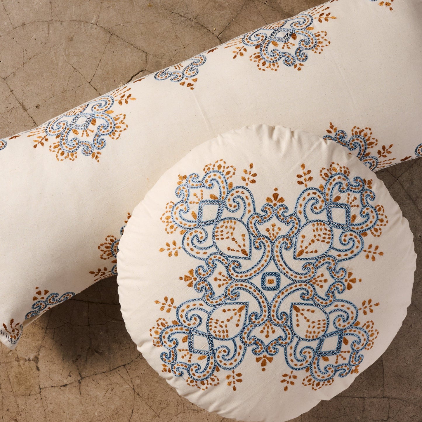 Jatila Hand Embroidered Round Pillow