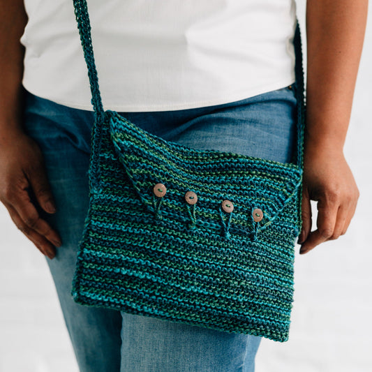 Bag crossbody knit hemp 10Wx8H blue/green