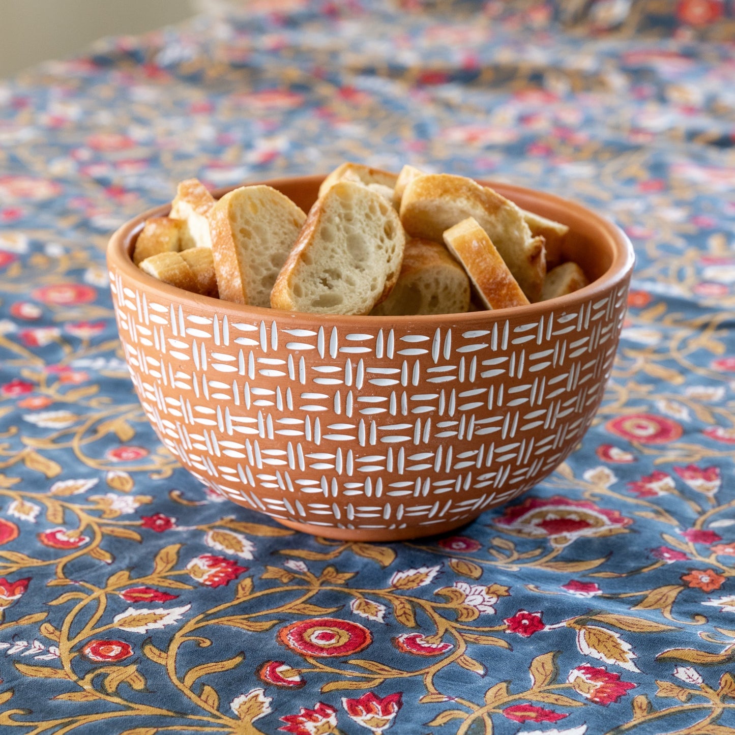 Bowl lattice lines terracotta 8Sx4.25H nat/white