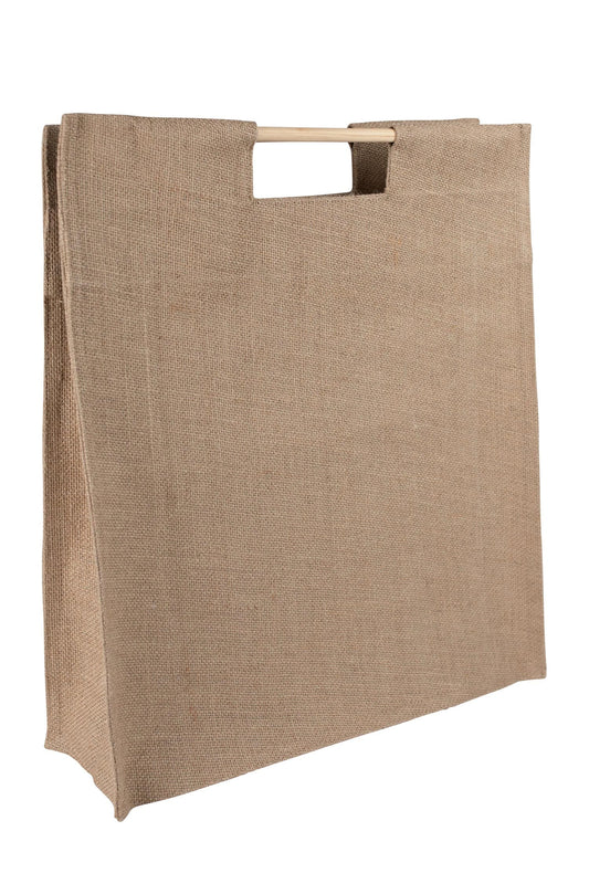 Bag tote plastic lined jute/bb 5.5Lx16Wx18H nat/br