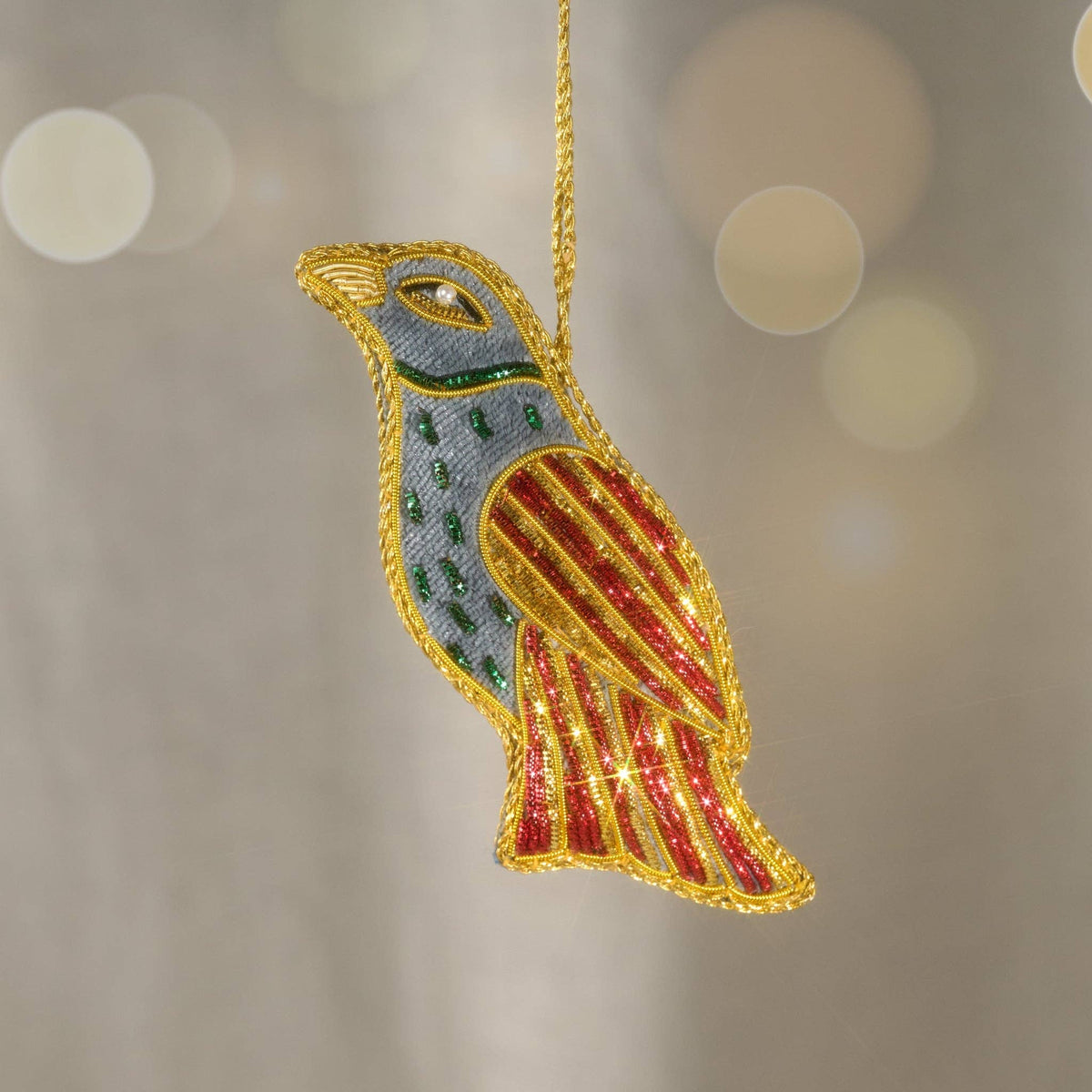 Kalyani Flocked Bird Ornament - Striped Wing