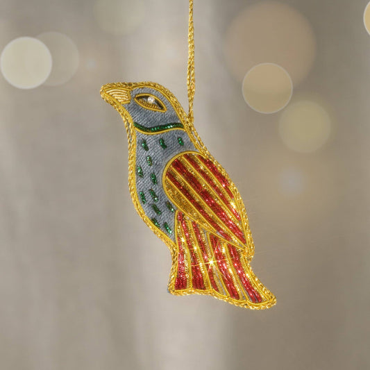 Kalyani Flocked Bird Ornament - Striped Wing