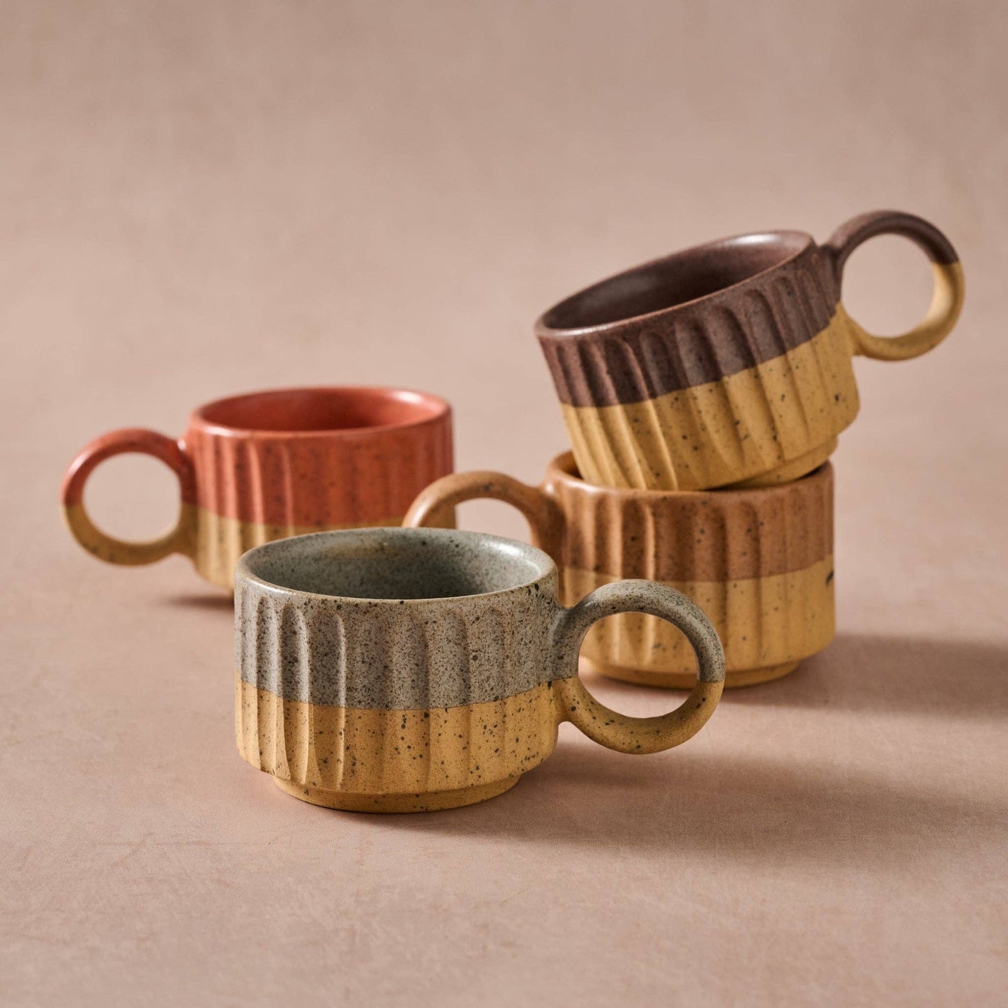 Sundara Fluted Ceramic Espresso Mugs - Assorted