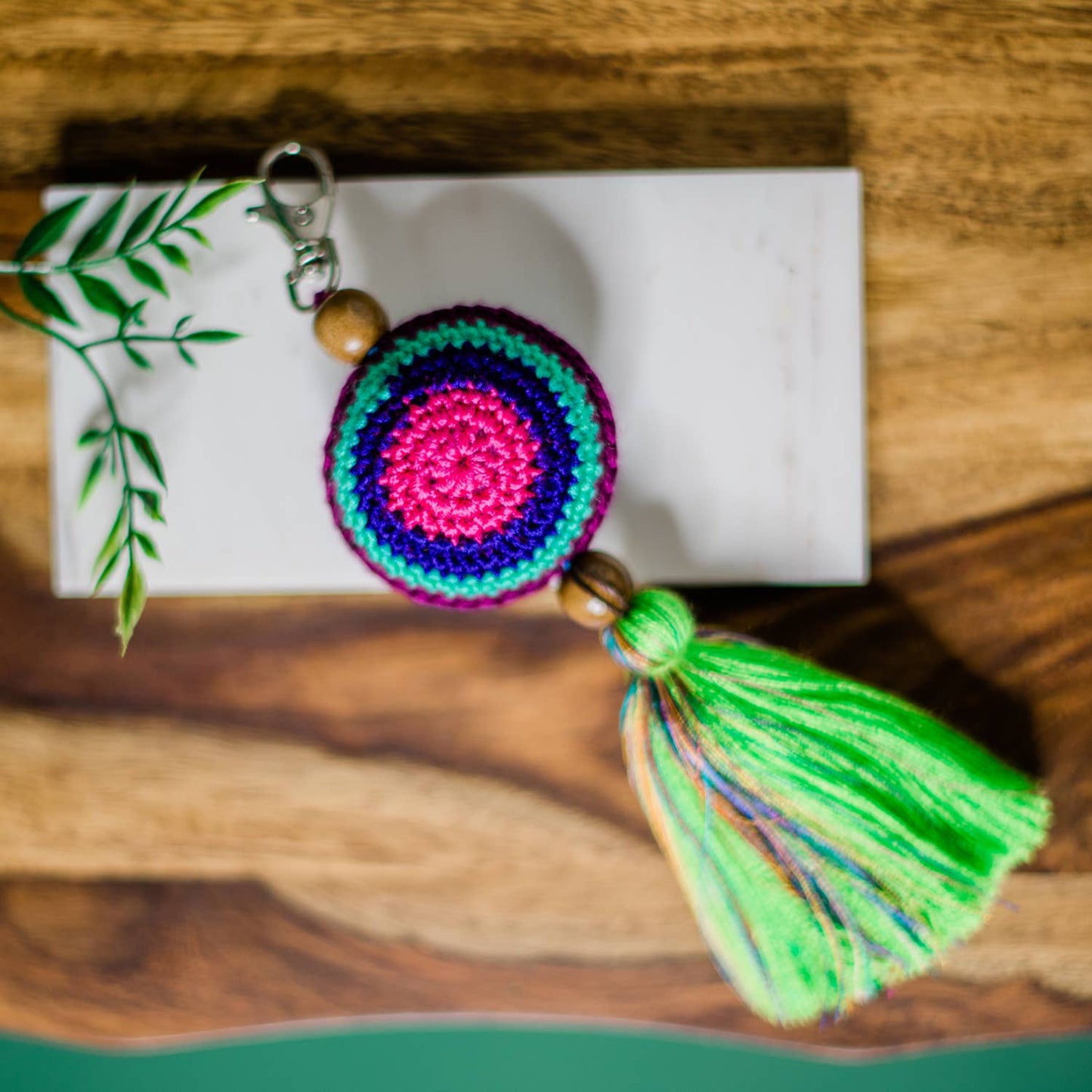 Crochet Hacky Sack Zipper Pull with Fringe