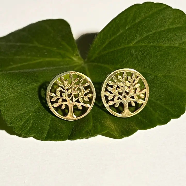 Tree of Life Post Earrings - Brass