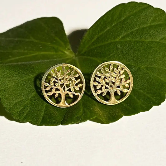 Tree of Life Post Earrings - Brass