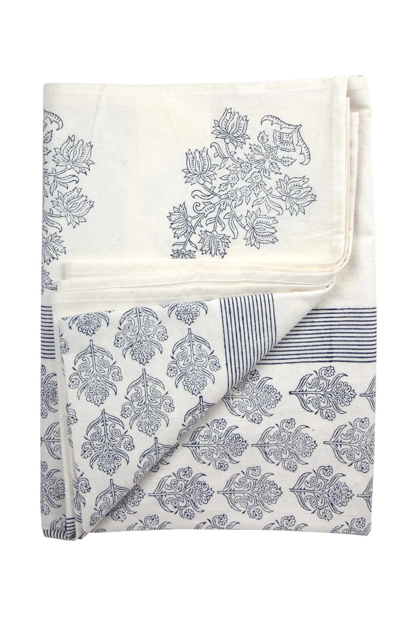 Tablecloth floral block print cttn 90x60 wht/navy