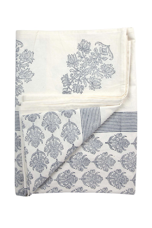 Tablecloth floral block print cttn 90x60 wht/navy